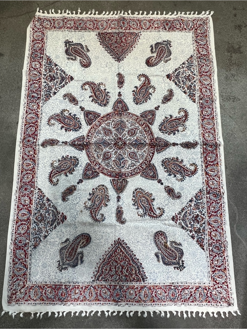 vintage 70-80s hand-block printed floral Paisley Persian textile boho tablecloth